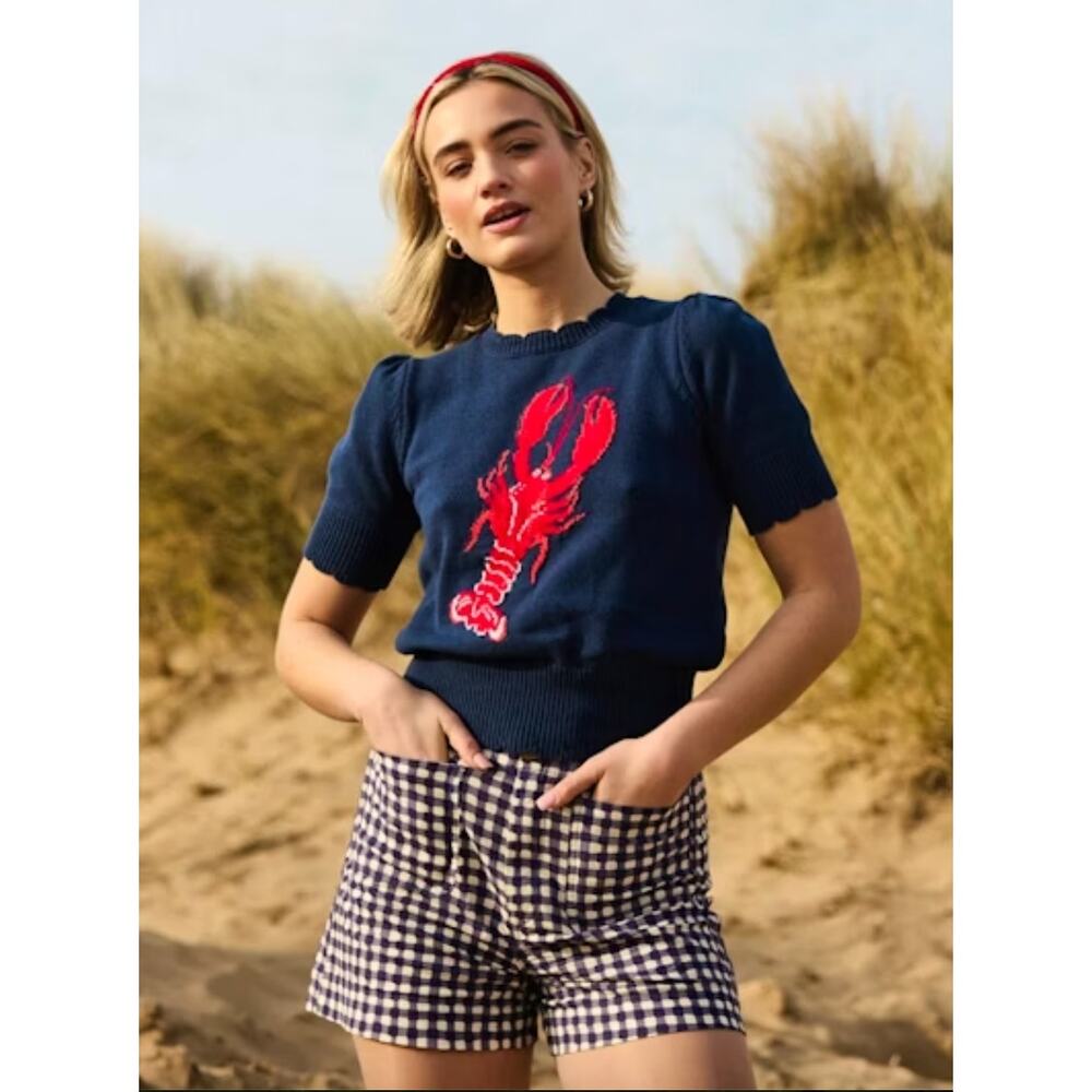 Joanie Clothing Clare Lobster Scalloped Short-Sleeve Sweater, Size XS (NWT)